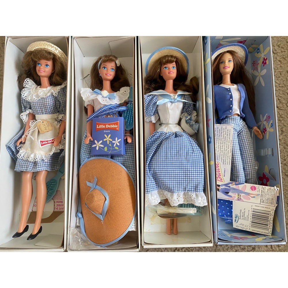 Lot of 4 Little Debbie Barbie Dolls - Series & 2001 Special Ed. New Vintage Rare